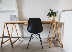 Empty desk and chair