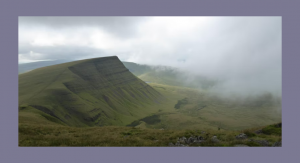 A hilly landscape in Wales